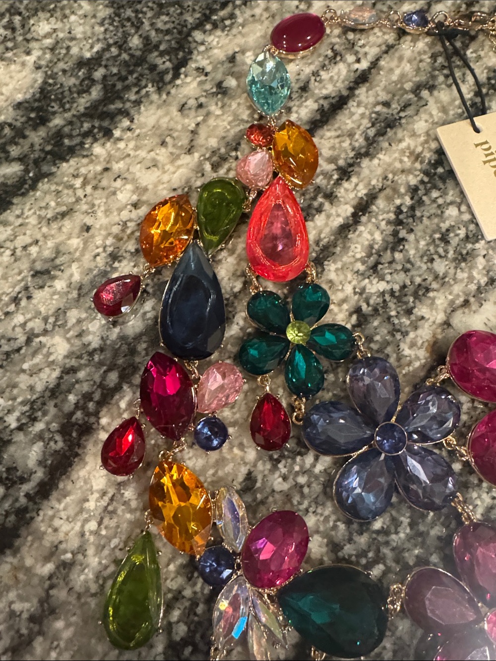 Piper Multicolor Crystal Floral Statement Necklace - Pink, Blue, Green & Orange - Picture 5 of 7